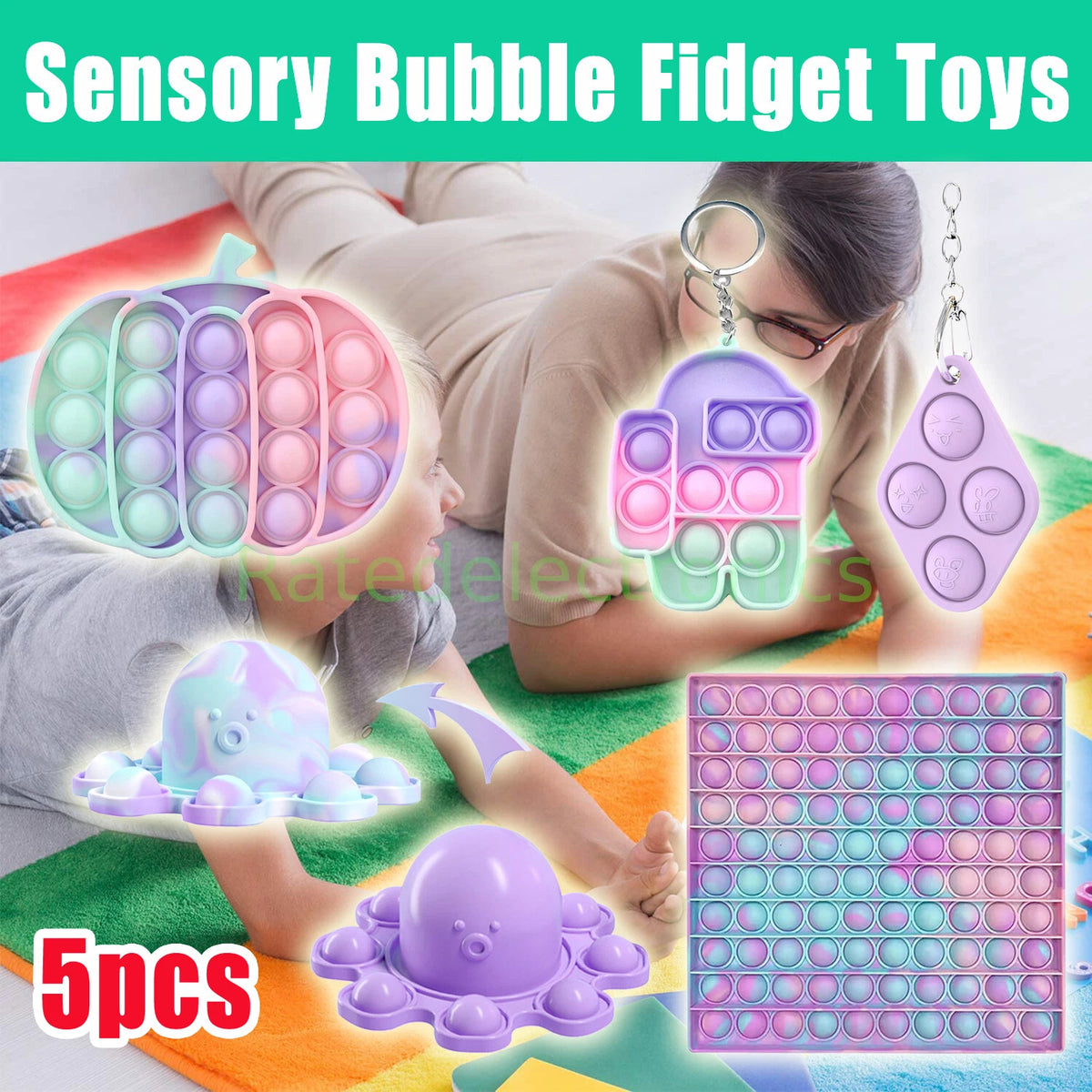 5PCS Fidget Popping Stress Relief Autism Sensory Toy Calm Anxiety Kids Toys US