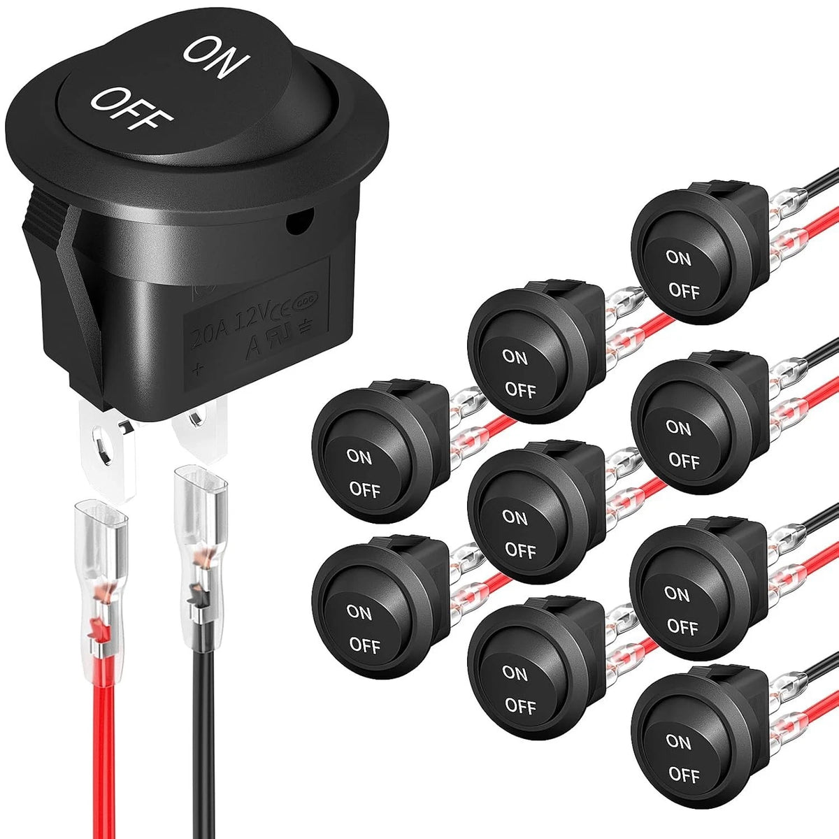 10 pack round rocker switch 12v on off 12 volt dc circle toggle switch 2 pin