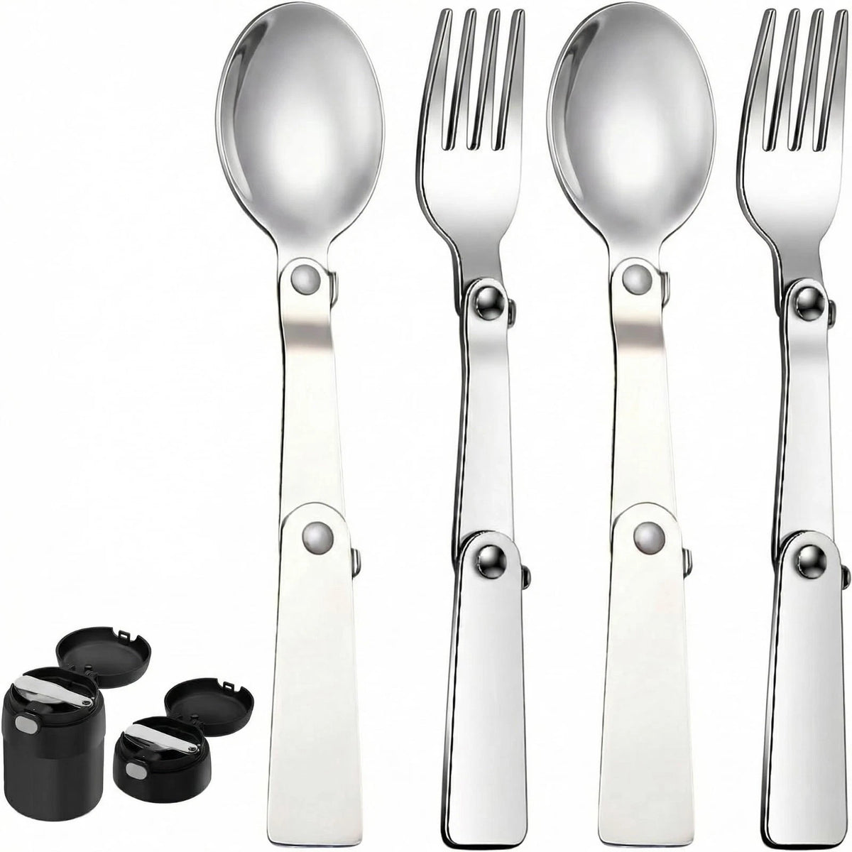 2pcs Folding Spoon & Fork Set Compatible with Thermos Stainless King Travel