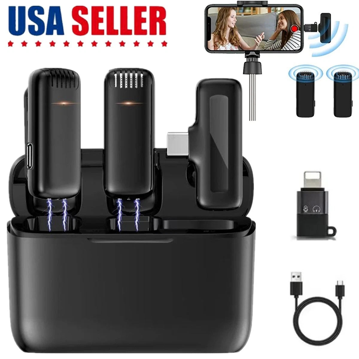 Portable Lavalier Microphone Wireless Audio Recording Mini Mic Android/iPhone US