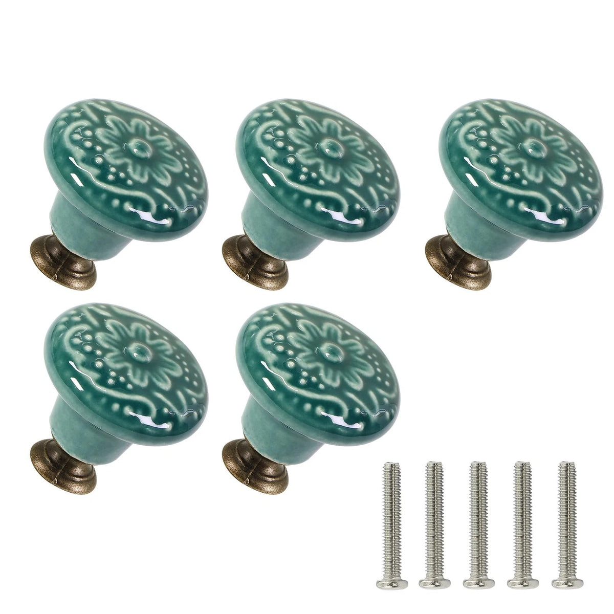 Green Ceramic Knobs 10 Pack Flower Drawer Pulls Vintage Cabinet Knobs - Antique