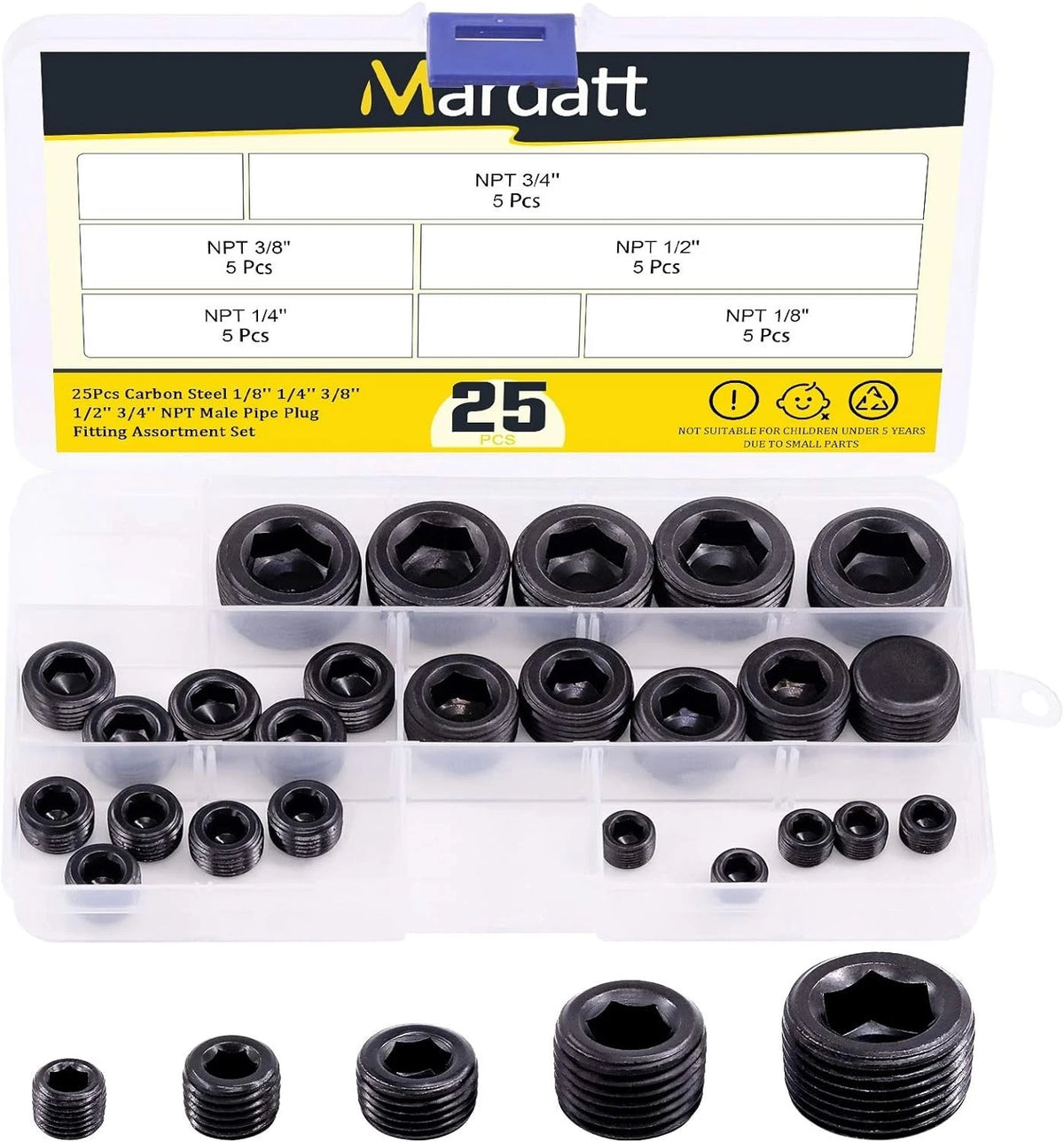25Pcs Npt Plug Set Pipe Plug Assortment Kit 1/8