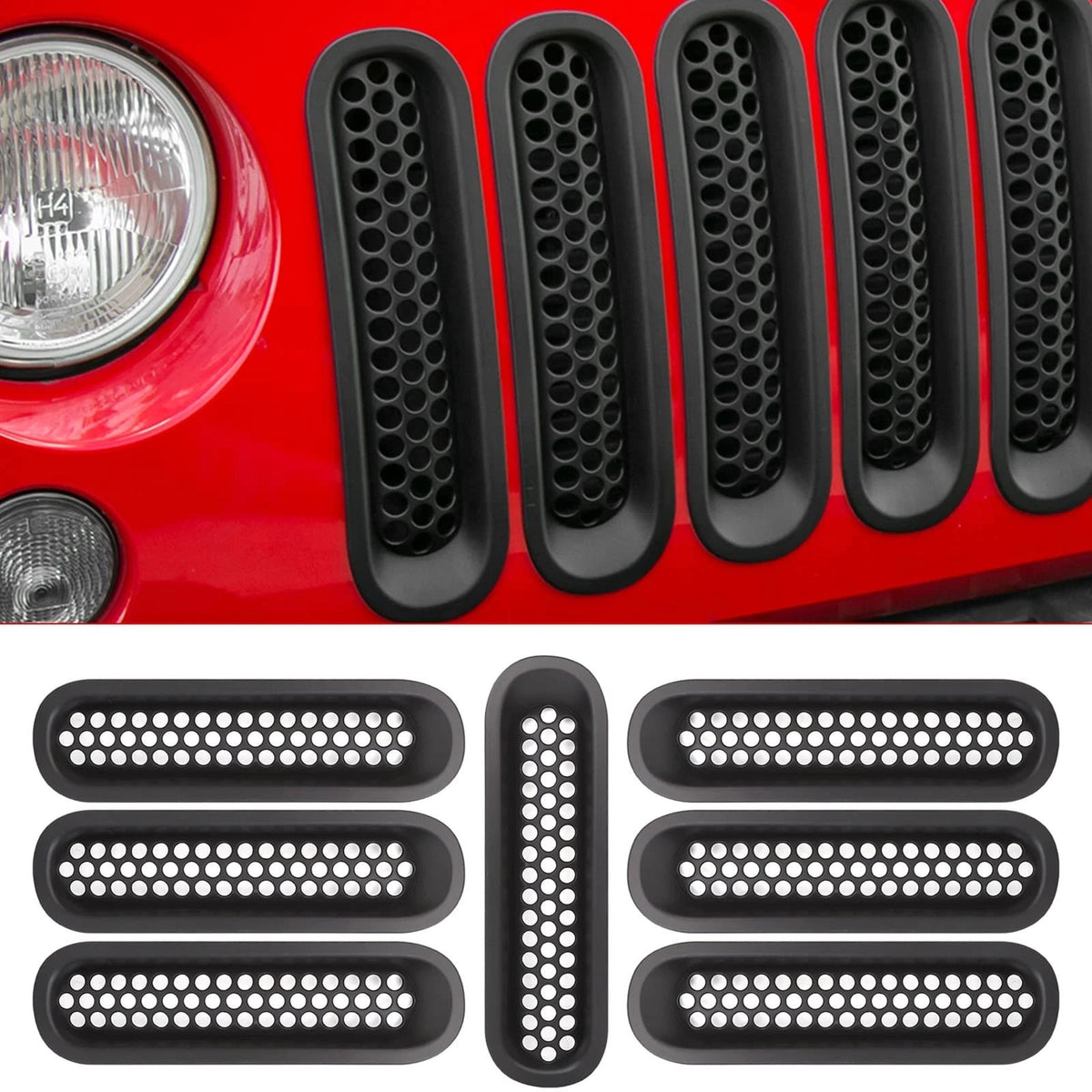 Upgrade Version Clip-on Grille Front Mesh Grille Inserts JK-matte black