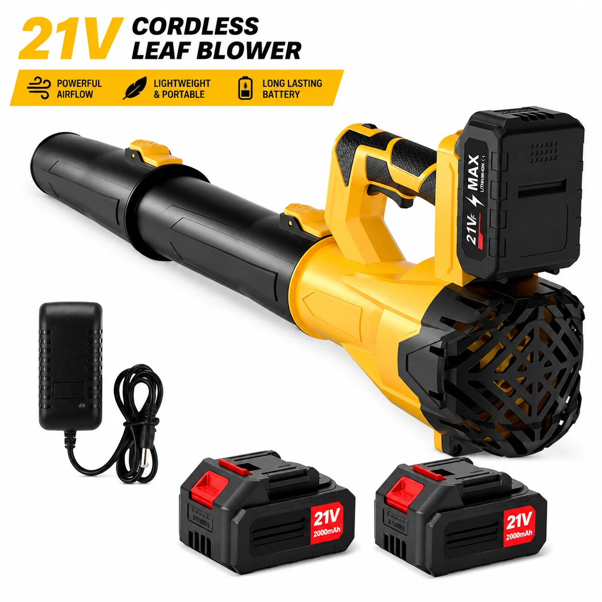 Cordless Leaf Blower 580CFM/160MPH & 6 Speed Levels Electric w/2 Batteries 4.0Ah