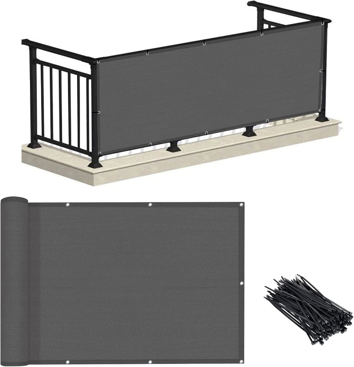 LOVE STORY 3'X10' Charcoal Balcony Privacy Screen Fence Cover (HDPE) UV Protecti