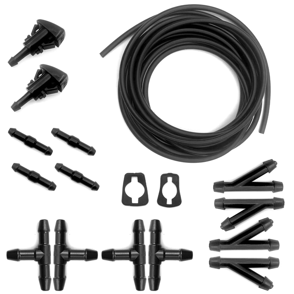 Windshield Washer Hose Kit, 5m Washer Fluid Hose+12 Pcs Hose Connectors+2 Fan No