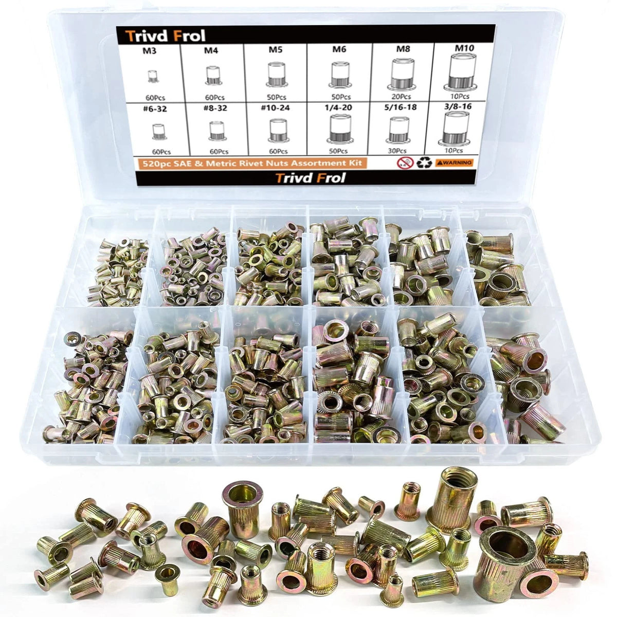 Rivet Nut Tool Kit, 520pcs SAE & Metric Rivet Nut Assortment Kit w Galvanized...
