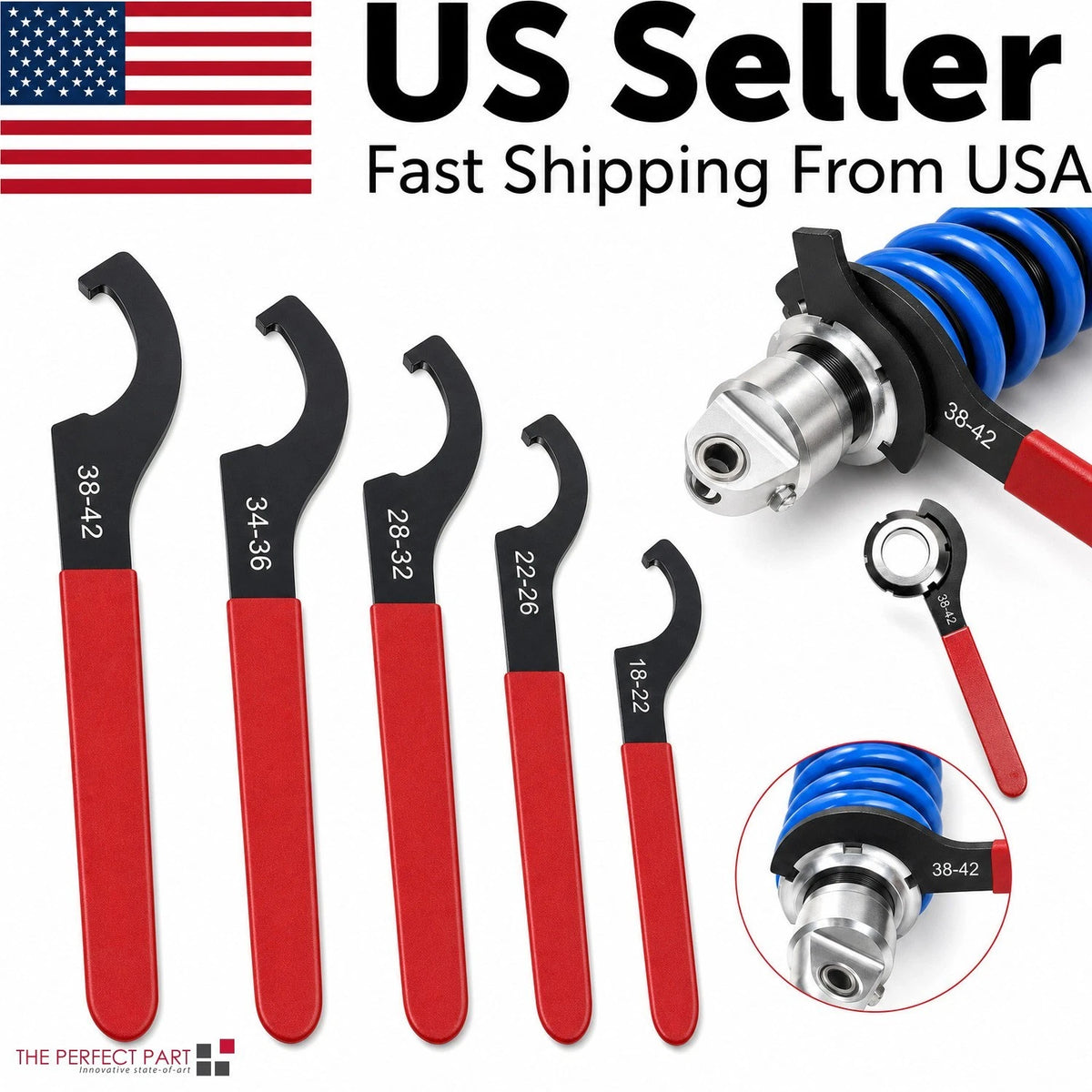 5x Coilover Spanner Wrench Set Adjustable C-Shape Shock Spanner Hook Wrench Tool