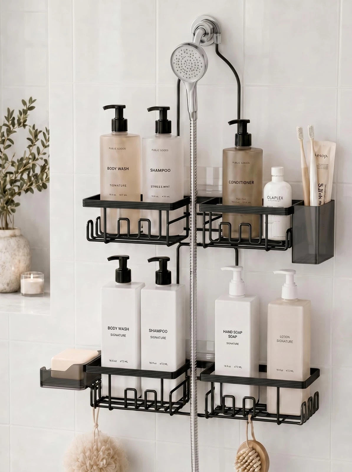 Shower Caddy Hanging for Handheld Showerheads, Rustproof, Black