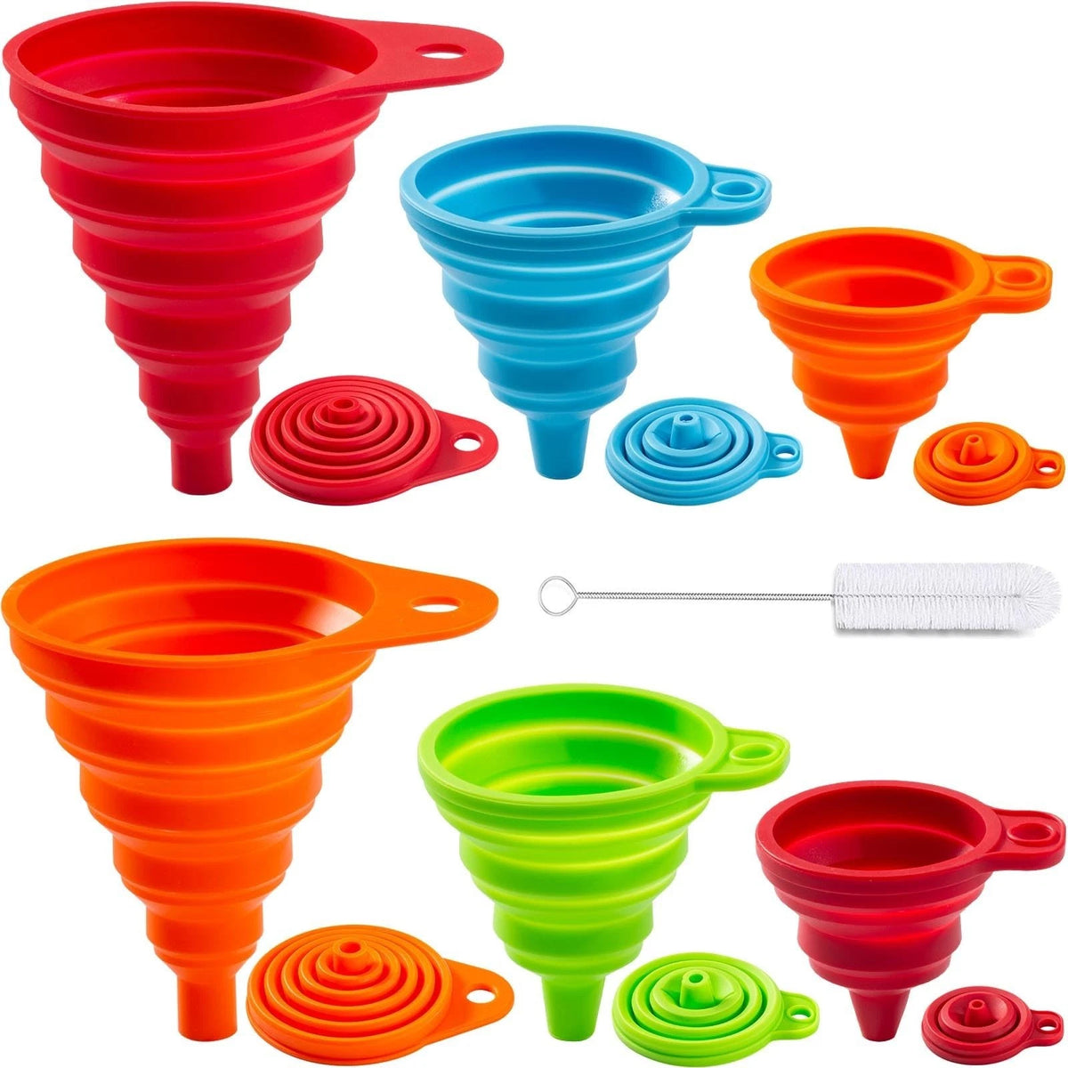 Kitchen Funnel Set 6 Pack - Food Grade Silicone Collapsible Funnel, Funnels for