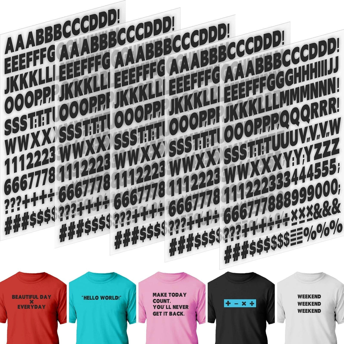 5 Sheets 830 Pieces Iron on Letters and Numbers for Clothing, 1 Inch - Black
