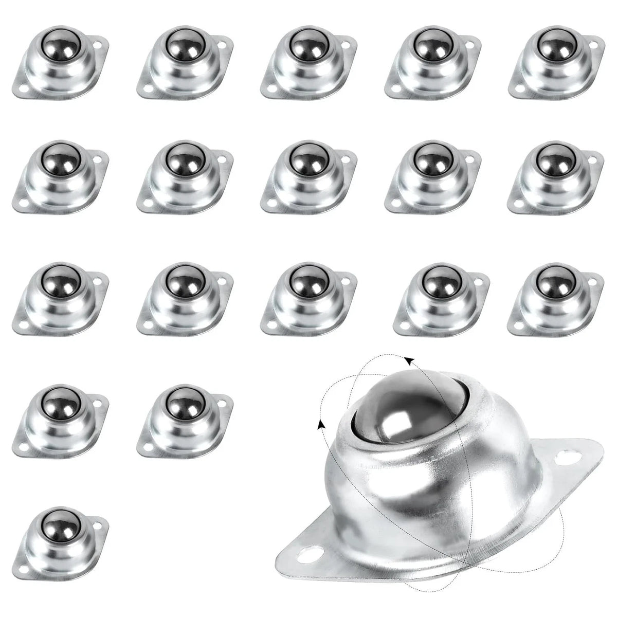 1” Roller Ball Transfer Bearings 16Pcs, 360º Rotation Universal Roller Bearings,