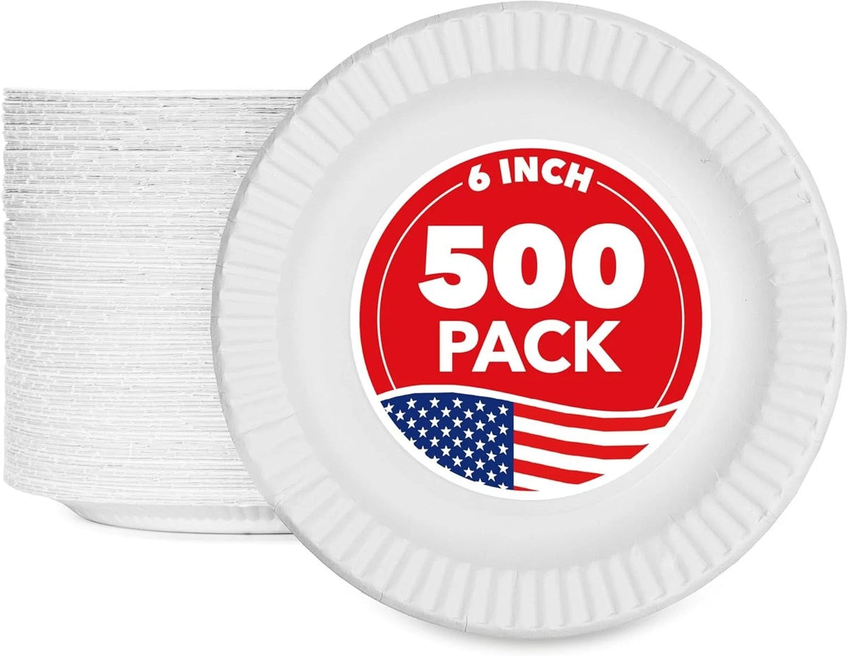 Stock Your Home 6-Inch Paper Plates Uncoated, 6 Inch - 500 Count, White