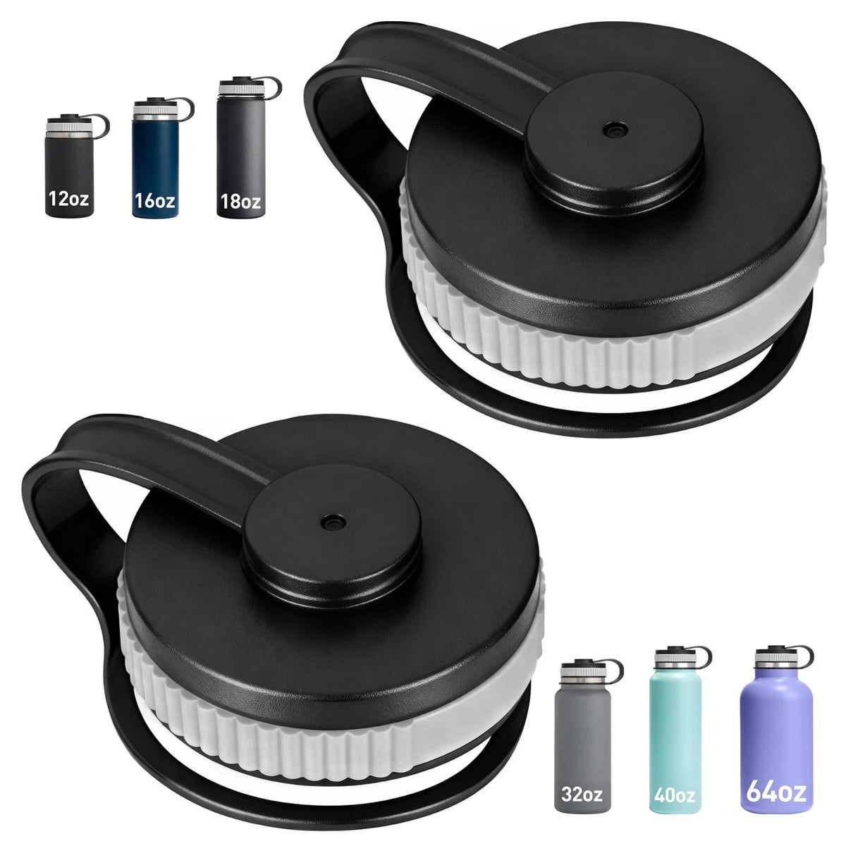 2Pcs Replacement Lid for Hydro Flask Wide Mouth 12, 16, 18, 32, 40 oz Water Bott
