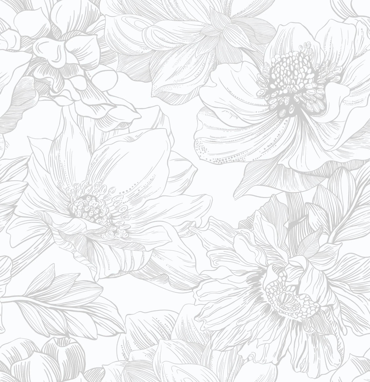 Large Floral Peel and Stick Wallpaper Boho White/Grey Contact Paper