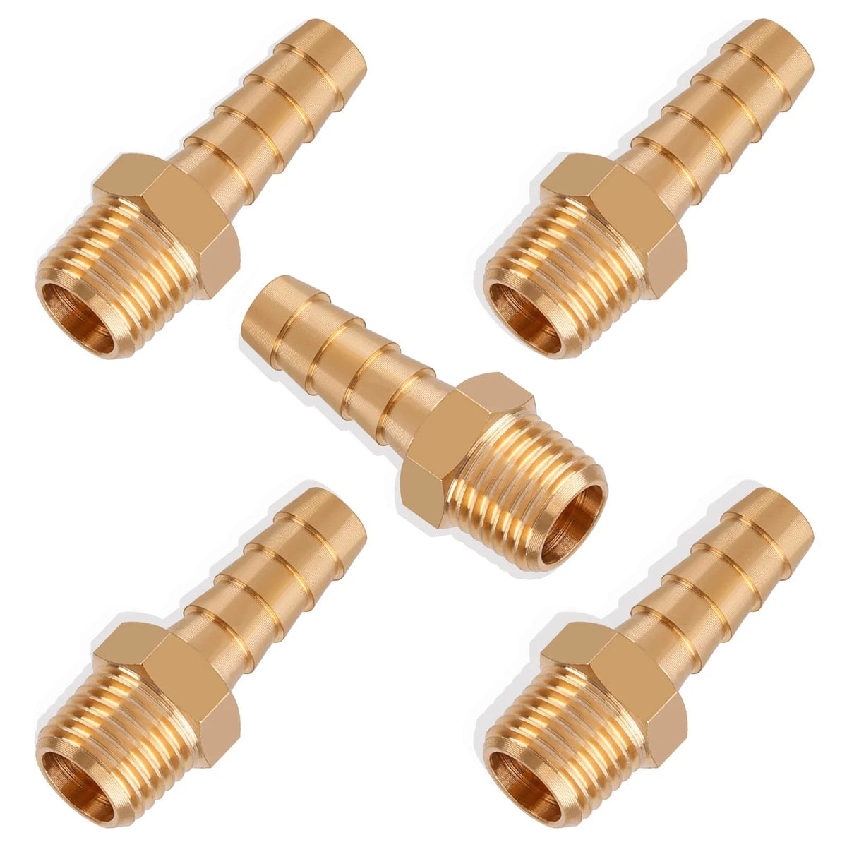 5Pcs Brass Hose Barb Fittings 5/16 Inch Barb to 1/4 Inch NPT Male Thread Air Hos