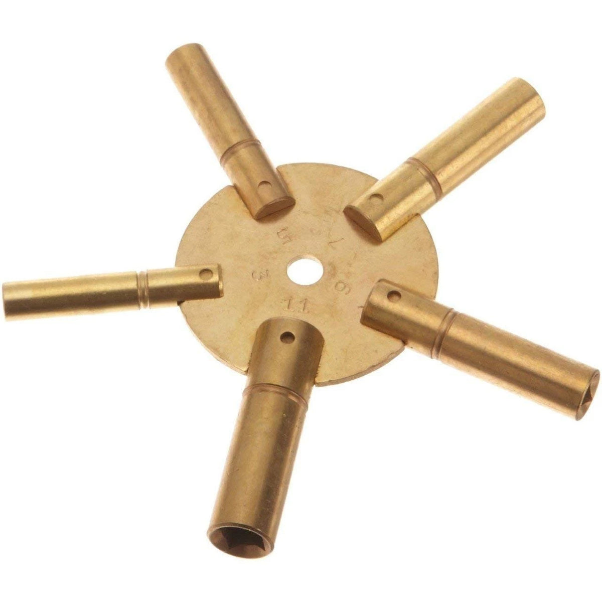 Universal 5 Prong Brass Clock Key for Winding Clocks - Elegant Gold Finish