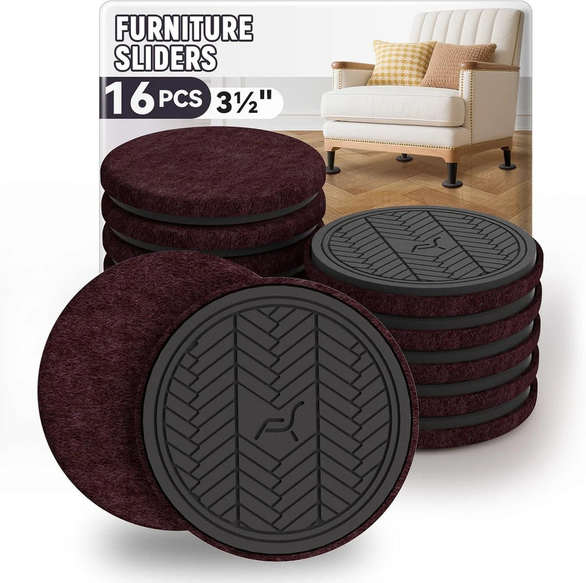 Felt Furniture Sliders for Hardwood Floors, 16 PCS 3 ? Heavy Duty Furniture Mo