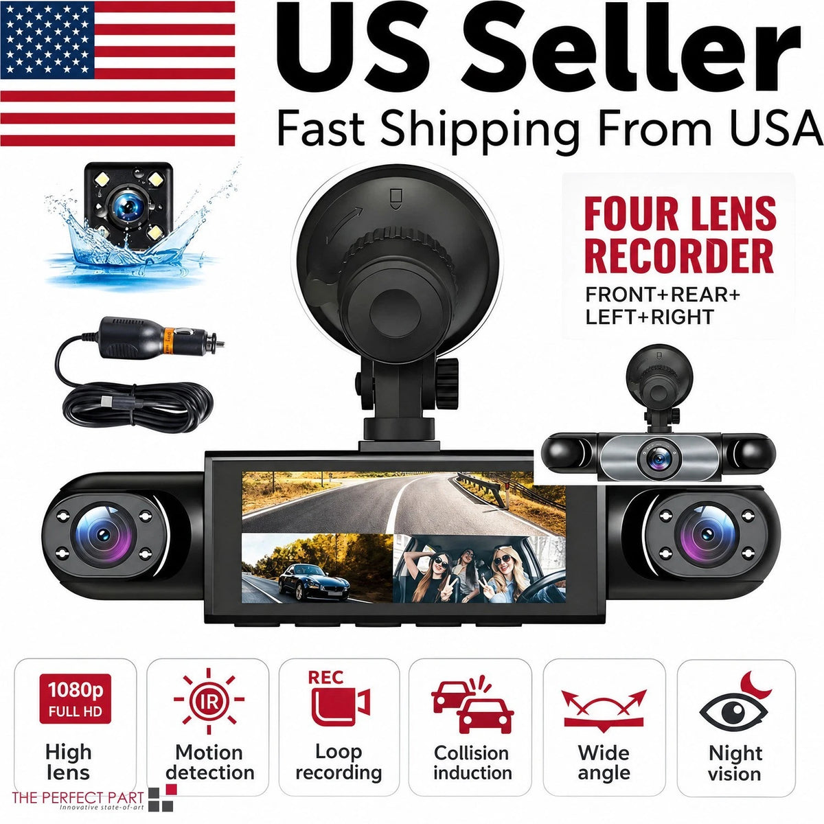 4-Channel Dashcam 360?1080P HD Car Dash Cam Front Rear Inside Left Right
