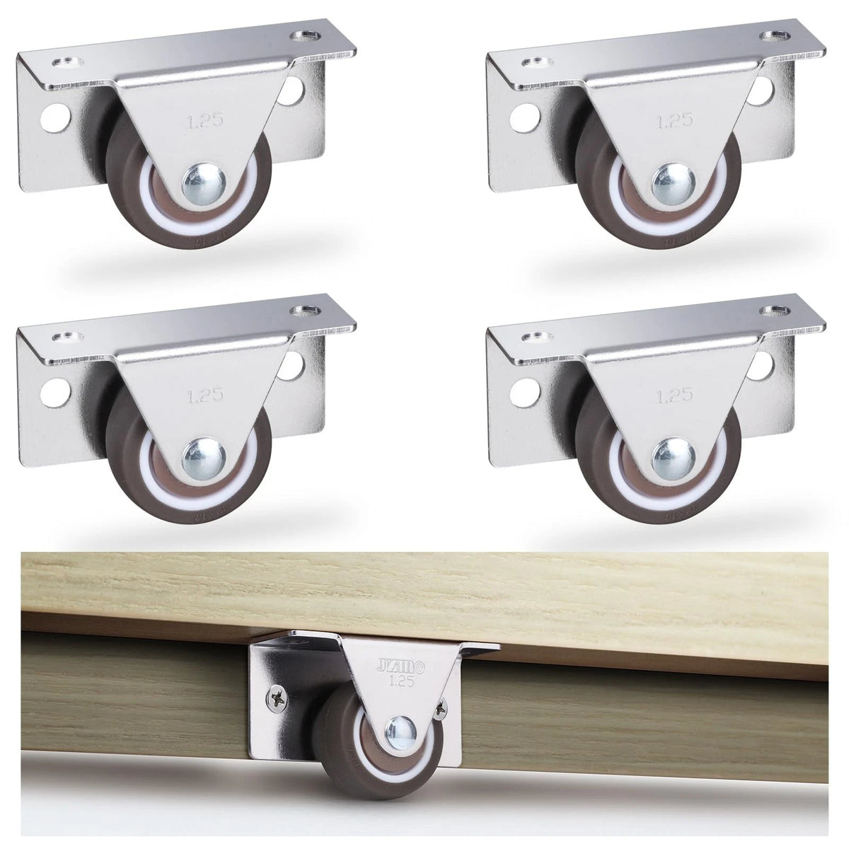 1-1/4 Inch Small Low Profile Casters Wheels Set of 4, Mini Side Mount Casters...