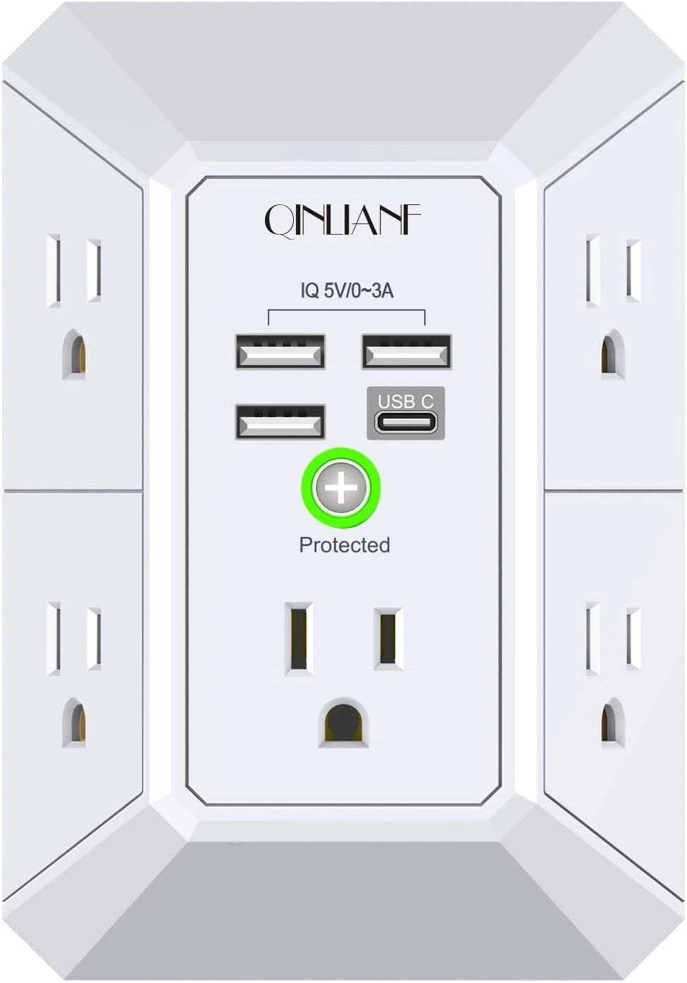 Wall Charger, Surge Protector, QINLIANF 5 Outlet Extender with 4 USB Charging...