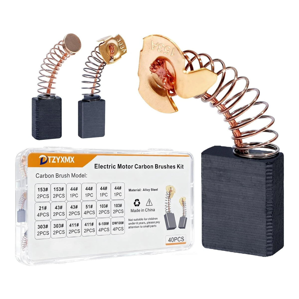 40 Pcs Electric Motor Carbon Brushes Set by Size,10 Models Power Tool Replace...