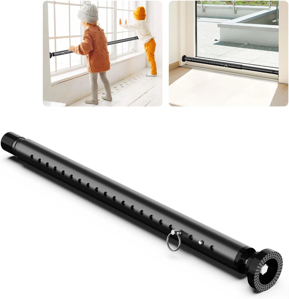 Sliding Door Security Bar 17.50inch Adjustable Window Security Bar with Rubber Tips