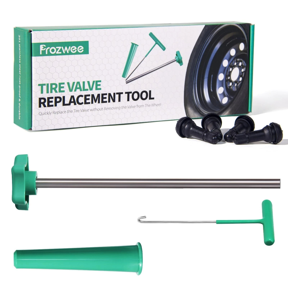 Tire Valve Stem Core Replacement Tool Kit with 4PCS TR413 Valve Stems
