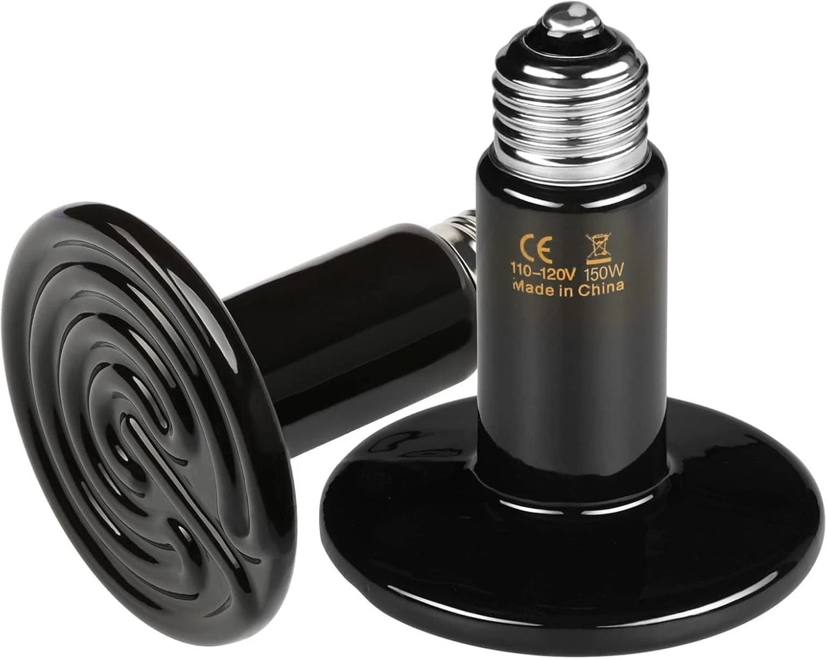 2-Pack Ceramic Heat Emitter,150W Reptile Heat Lamp Bulb, No Light for Amphibian