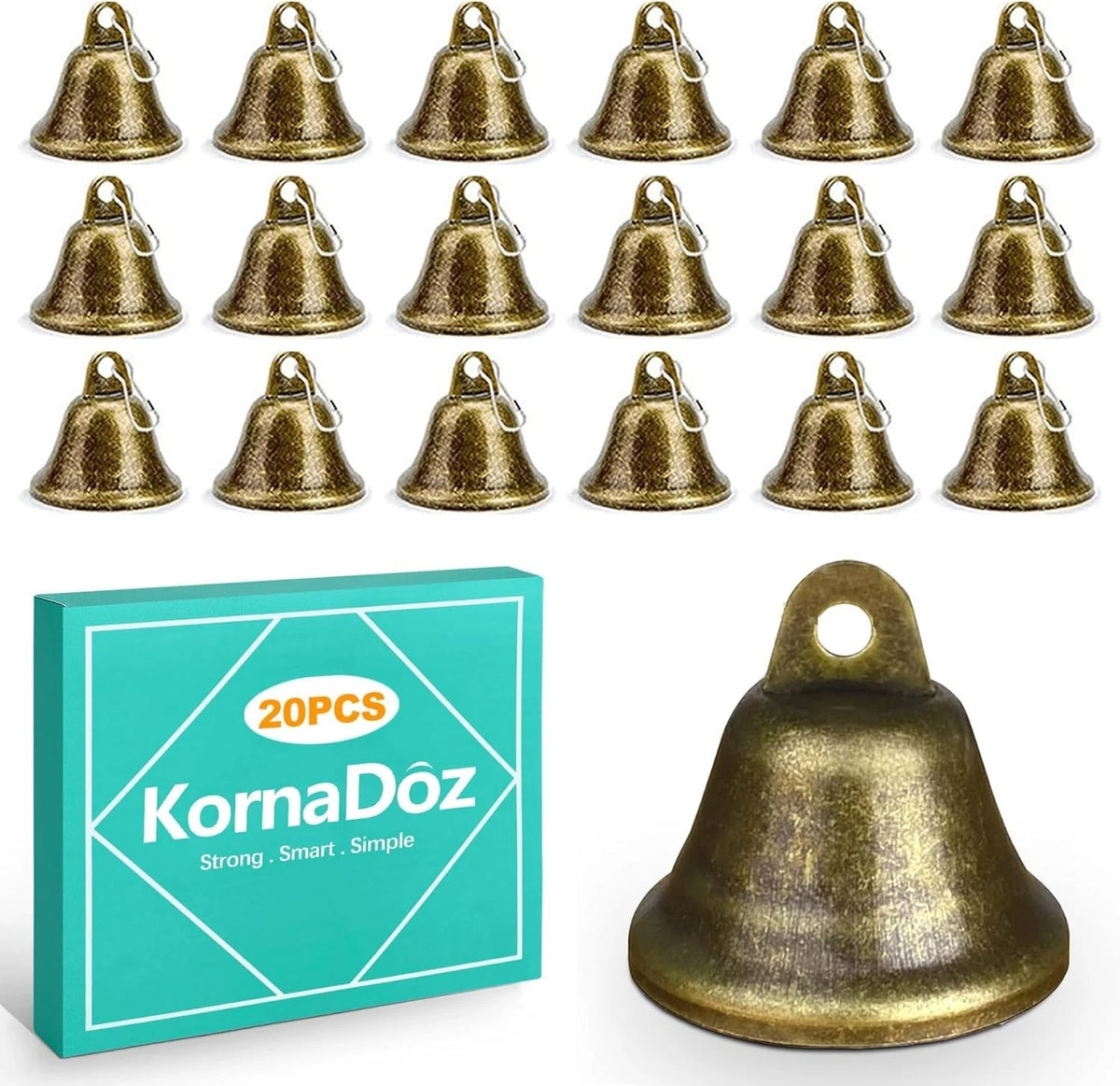 KornaDoz 20 PCS Small Brass Jingle Bells with Easy Clip-On Design, Bronze