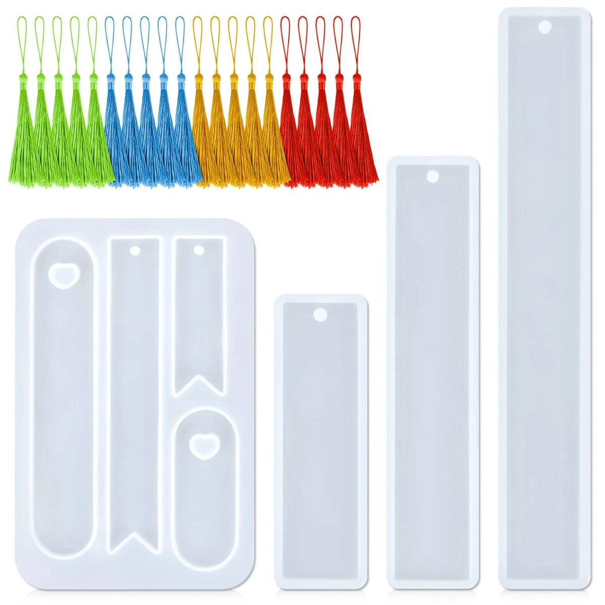 Resin Bookmark Mold - 4 PCS Reusable Multi-Shape Bookmarks Silicone Mold 20 pcs