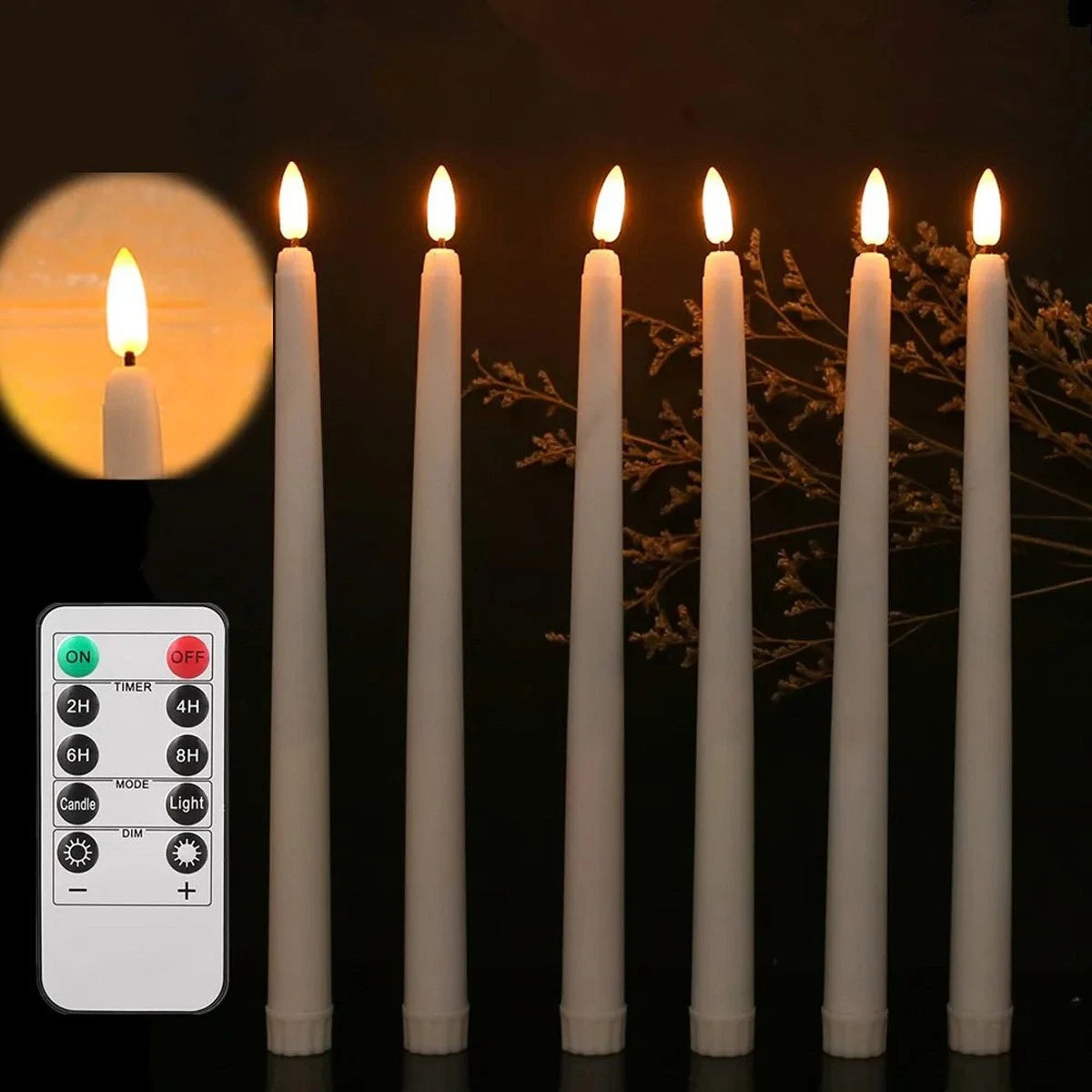 6 Set Candles Rod LED Candles Flickering Remote Control Timer Christmas Decor US