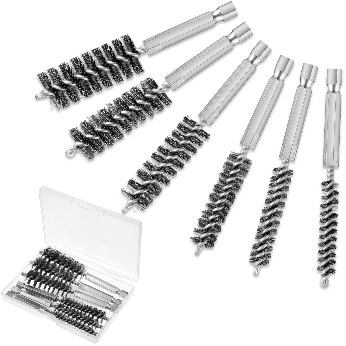 6 Pcs Stainless Steel Wire Bore Brush Different Size Twisted Cleaning Brush