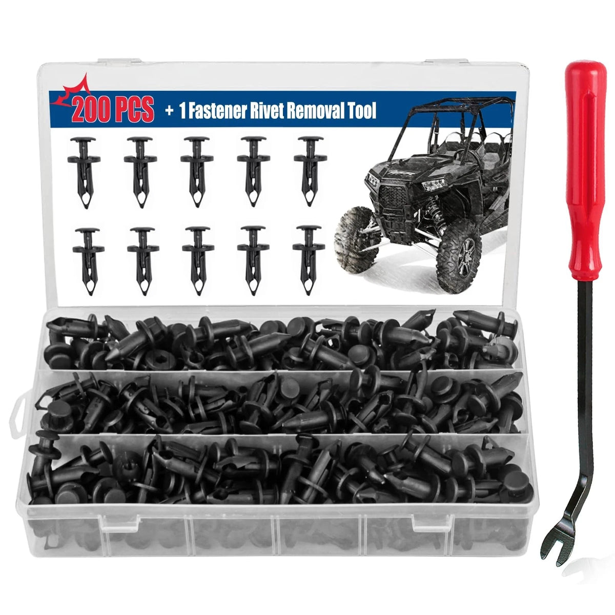 200 Pcs UTV Nylon Fender Clips Body Rivets for Polaris, Can-Am, ATV with Tool