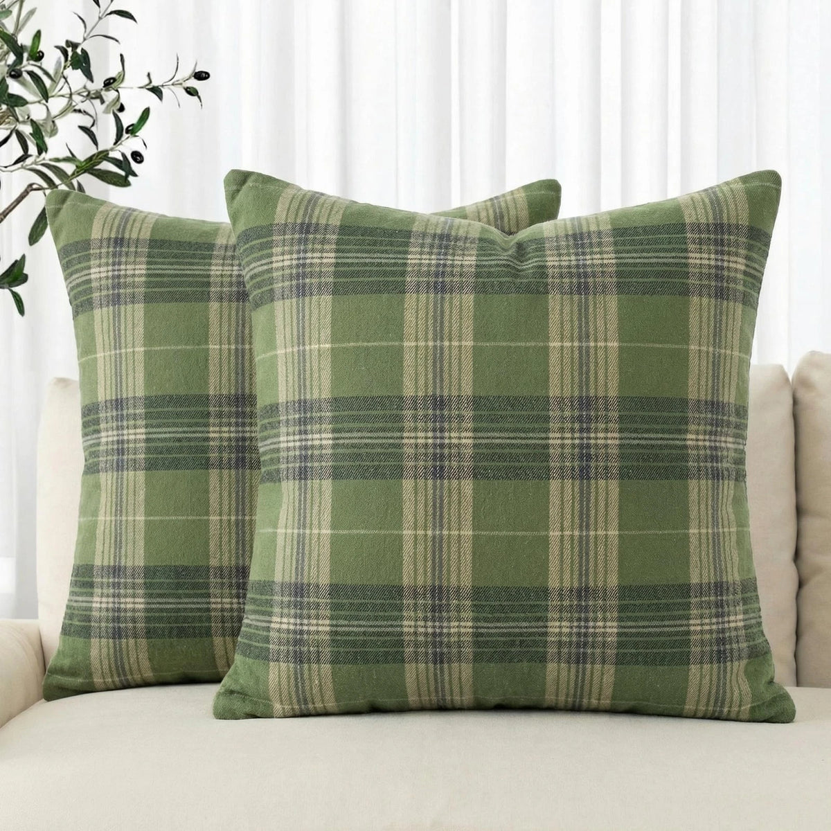 Spring Summer Green Khaki Plaid Decorative 18