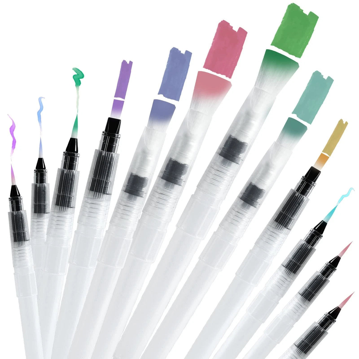 12Pcs Watercolor Brush Pens, Premium Leakproof Water Brush Pen with 6 Assorted T