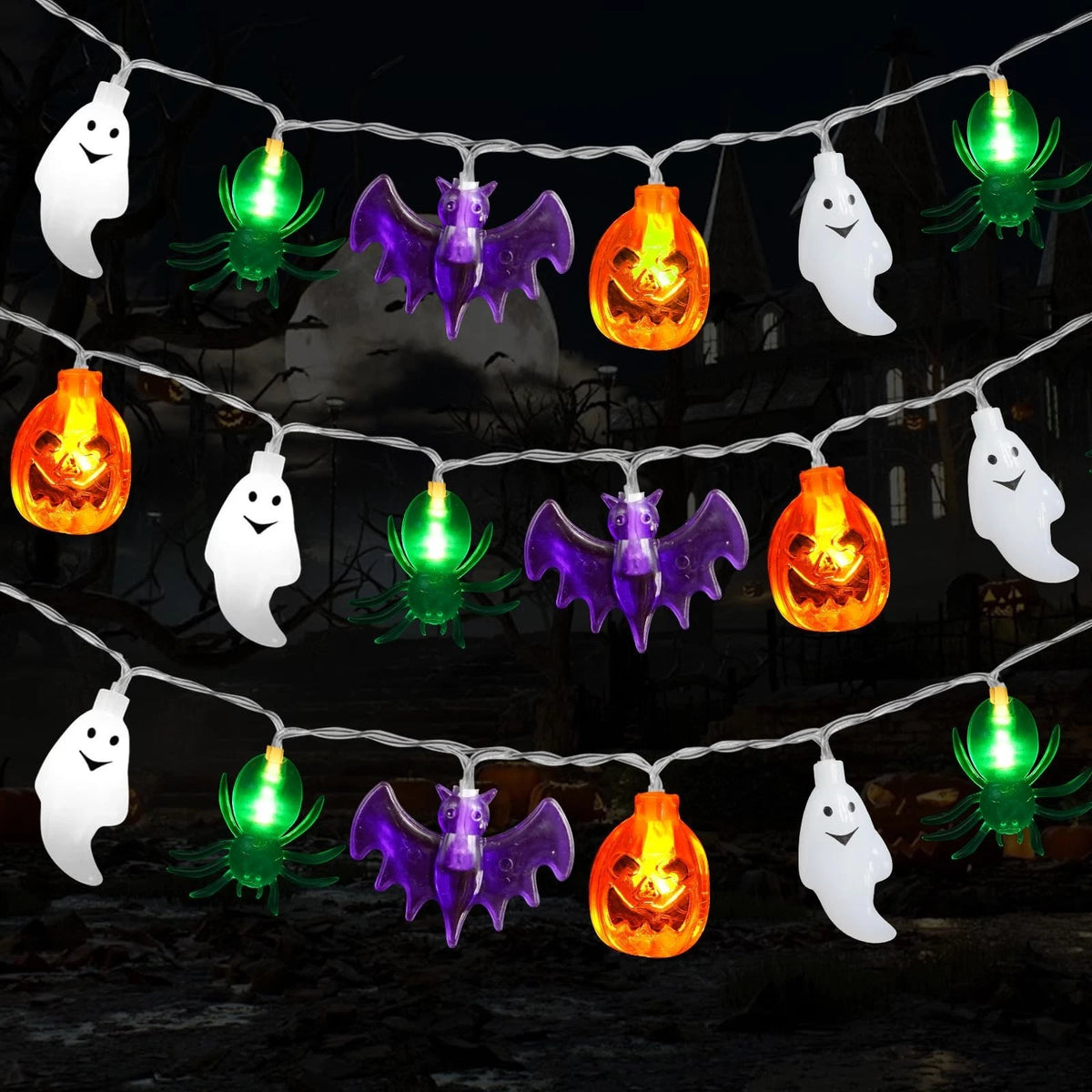 Halloween Lights Decorations, 20FT 40 40 LED, Orange,Purple,White,Green