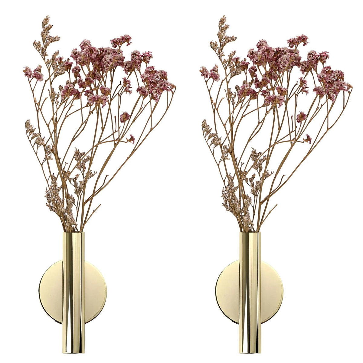 Pack of 2 Wall Flower Vase Tube Metal Flower Vase with Sticker, Modern Dried Flo