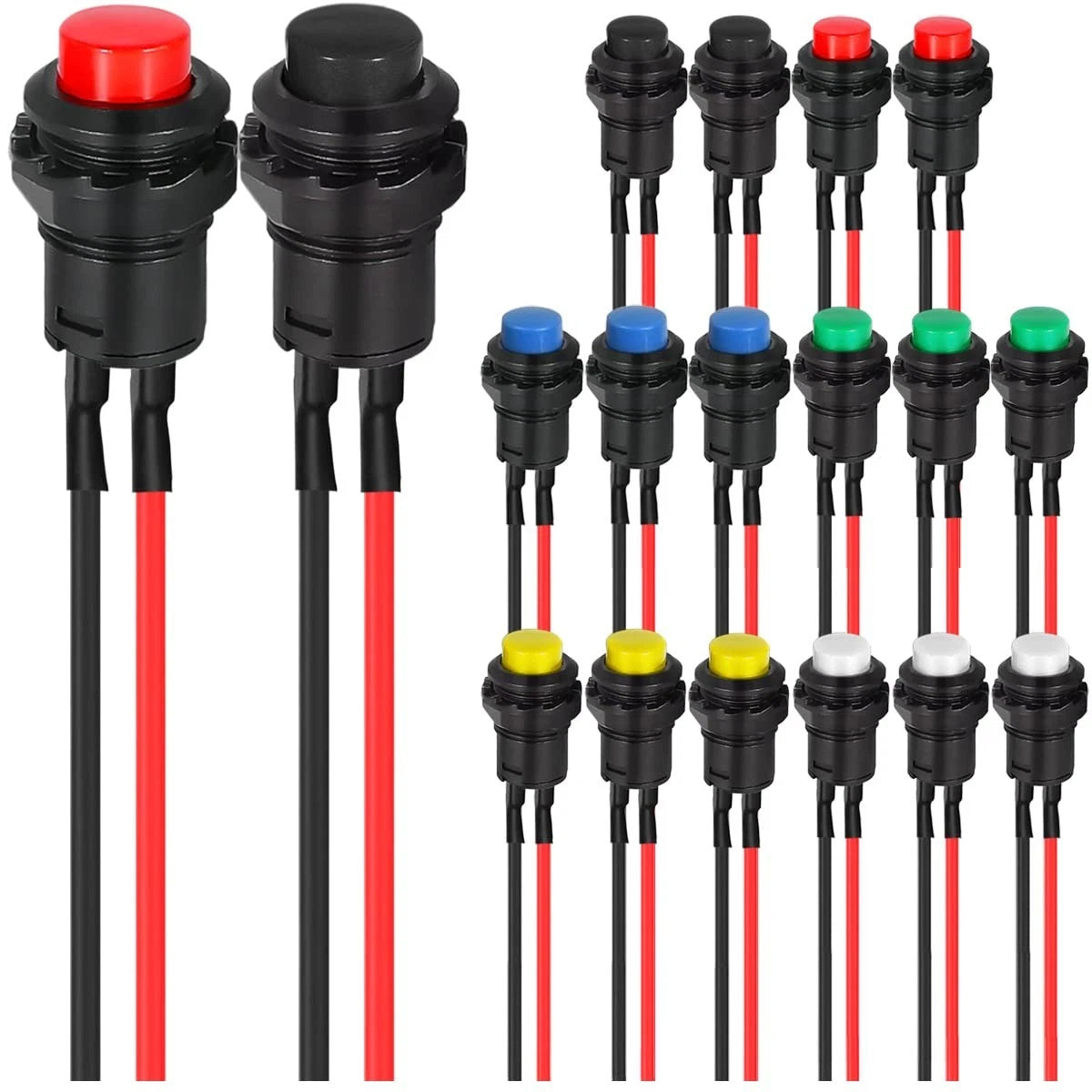 18Pc Self-Locking Mini Latching Push Button Switch, 12Mm, 250V/1.5A, 125V/3A, Pr