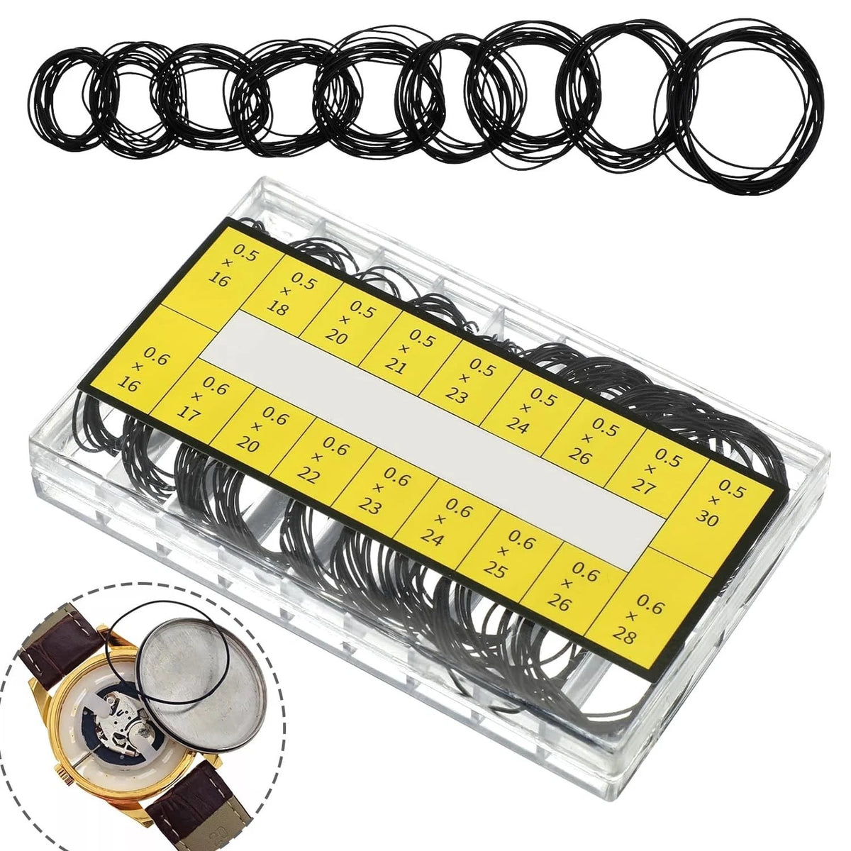 180 Pcs O Ring Watch Gaskets 18 Sizes Rubber Seal 16?0mm Waterproof for Watch R