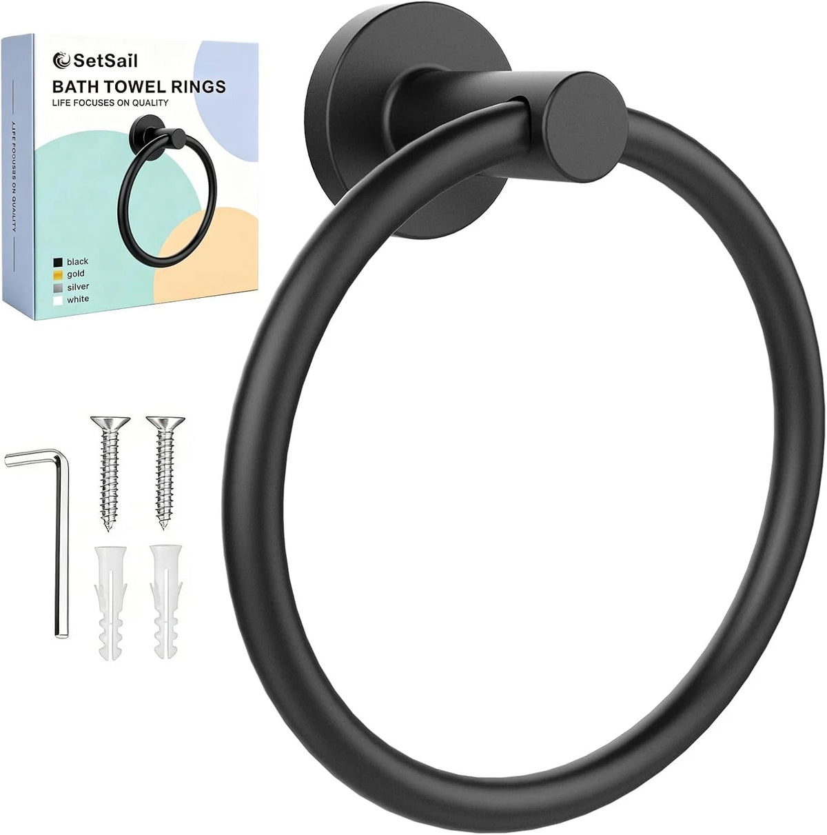 Towel Holder for Bathroom Wall Matte Black Towel Ring Stainless Steel Hand Towel