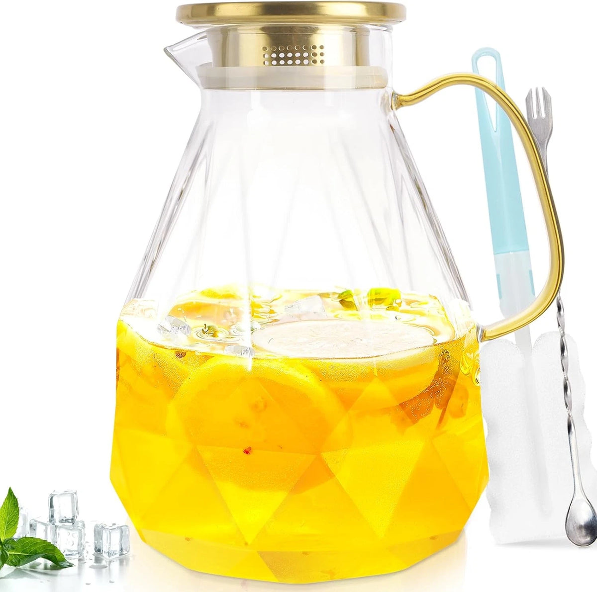 Yirilan Glass Pitcher 3 Liter Water Carafe With Lid Iced Tea Pitcher for Fridge