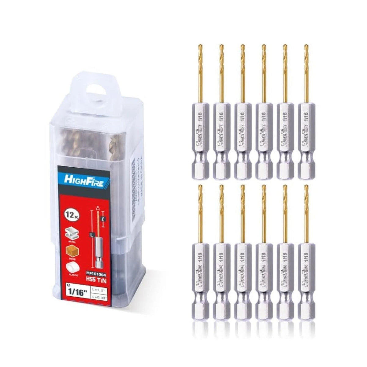 HIGHFIRE1/16 Hex Shank Drill Bits, High Speed Steel Titanium Drill Bit Set fo...