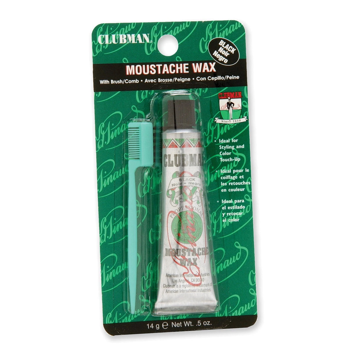 Clubman Moustache Wax Hang Pack - Black, 0.5 oz