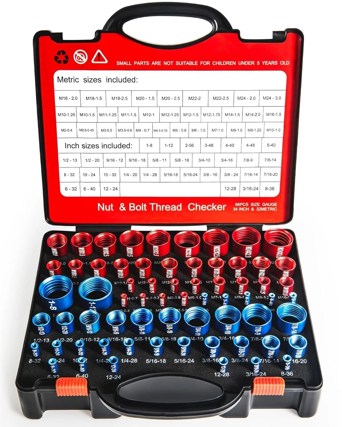 Nut and Bolt Thread Checker Kit 66Piece SAE Metric Thread Gauge Precision-Cut