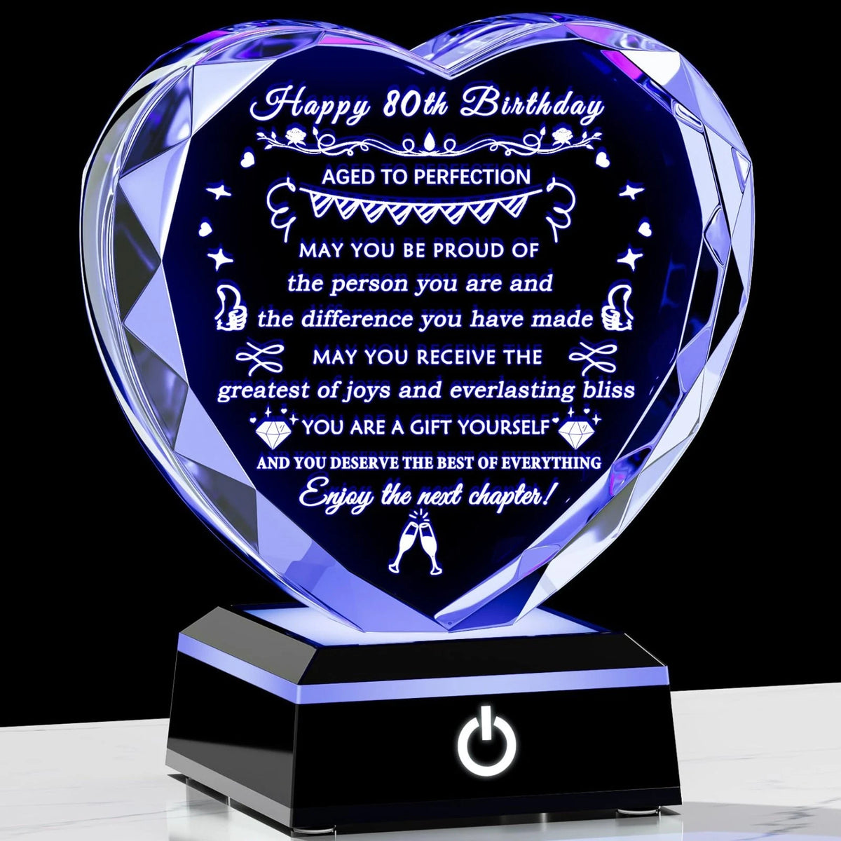 80th Birthday Gifts for Women Men Born in 1943, Crystal Heart with Colorful L...