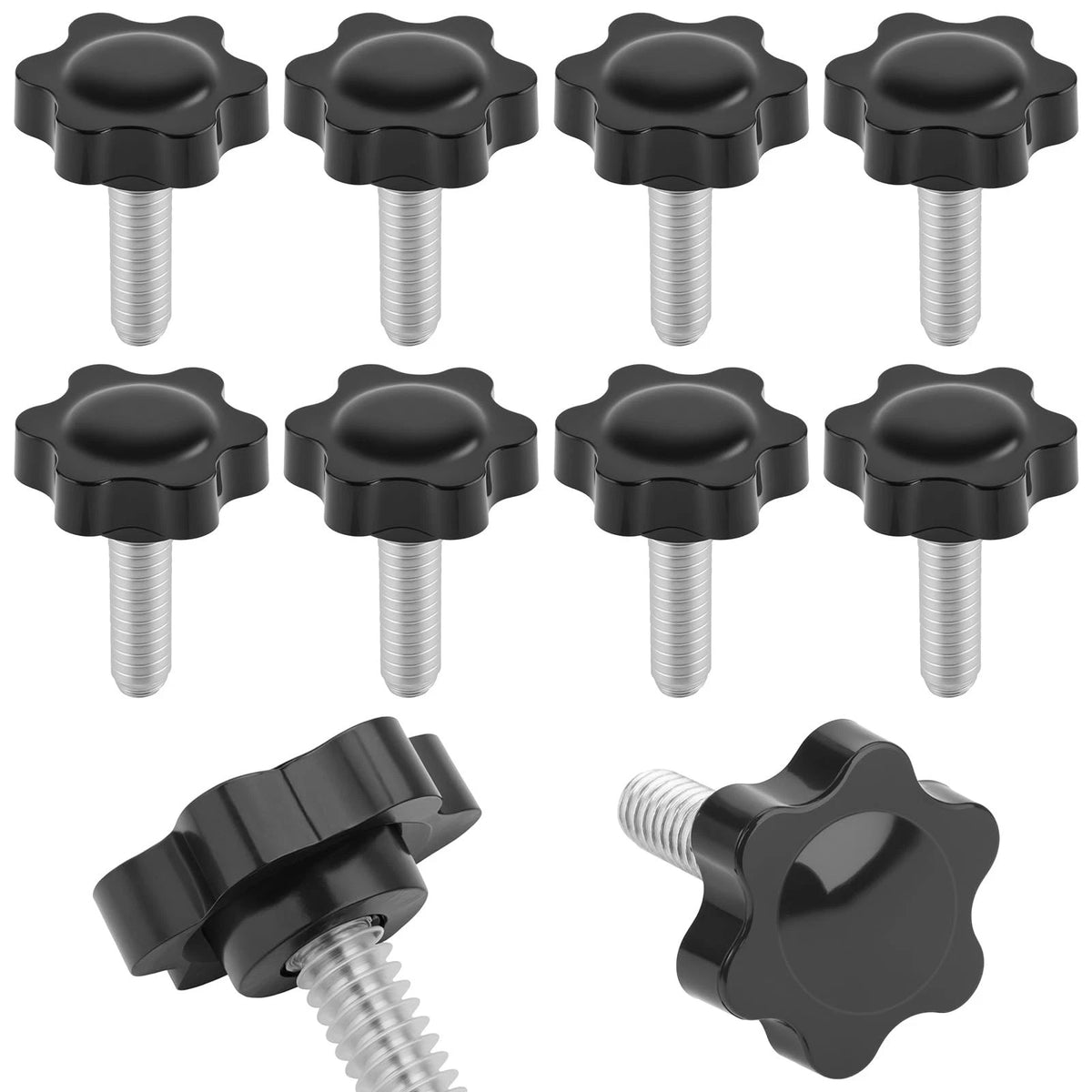 10PCS 1/4-20 Black Star Knobs, Threaded Knurled Thumb Nuts for Mechanisms