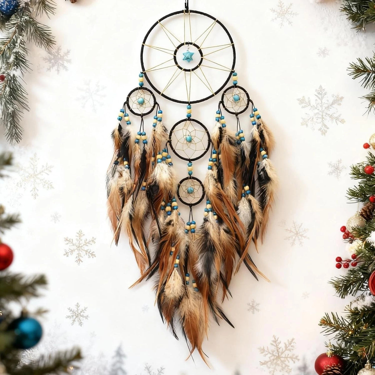 Urdeoms Large Black Dream Catchers for Bedroom Adult Merkaba Turquoise Boho Drea