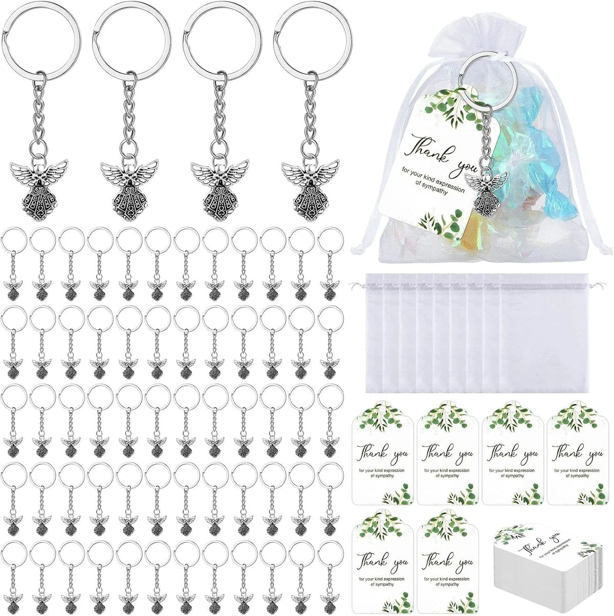 Hicarer 180 Pcs Funeral Favors Thank You Set 60 Pcs Angel Charm Keychain Angel K