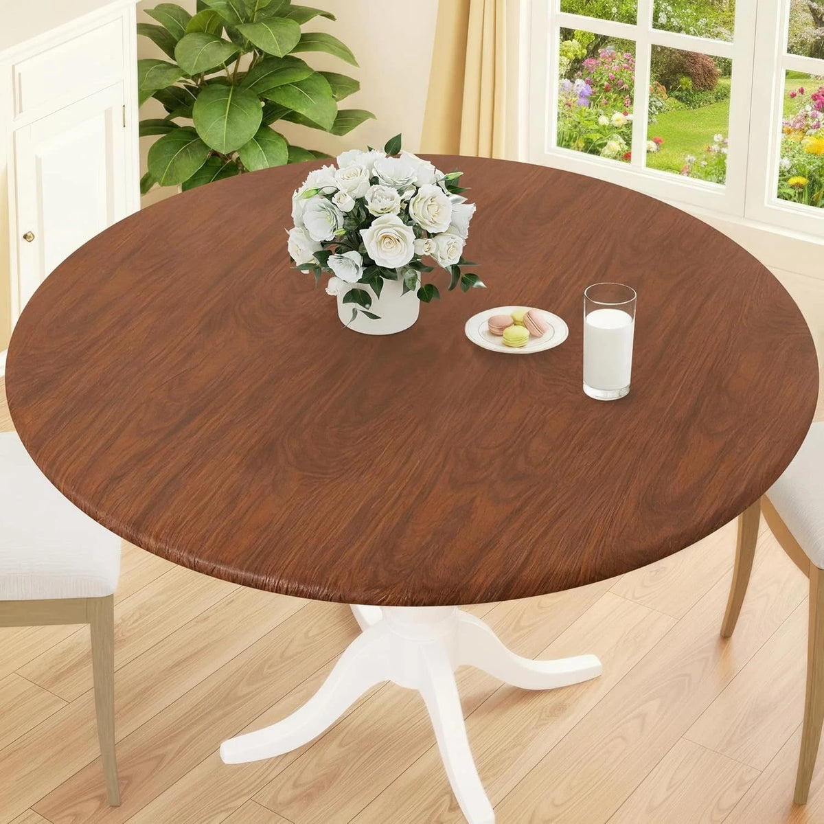 Round Picnic Tablecloth, Waterproof Elastic Fitted Table Covers for 45